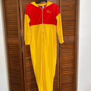 Disney Winnie The Pooh One Piece Fleece Hooded Lounge Pajamas Womens Large